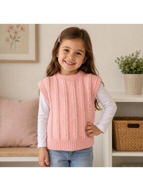 Handmade Girs Vest Knitted In Light Pink